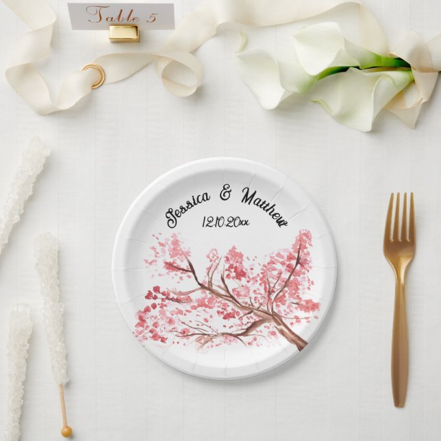 Assiettes En Carton Cherry Blossom Rose floral Mariages (Mariage)