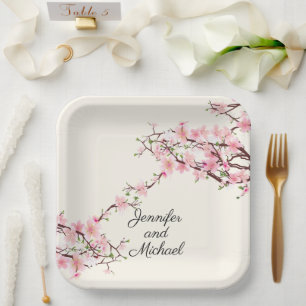 Assiettes En Carton Cherry Blossoms Mariage Réception Personnaliser No