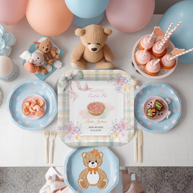 Assiettes En Carton Cherry Little Cutie Pie Pastel En vichy Baby showe (Créateur téléchargé)