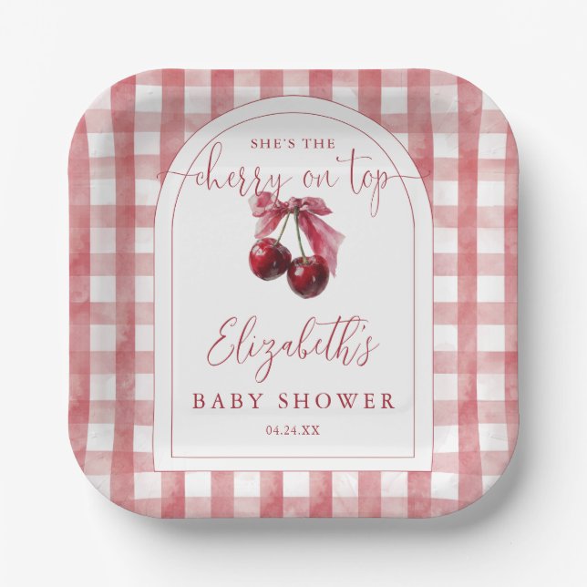 Assiettes En Carton Cherry On Top Coquette Bow Baby Shower (Recto)