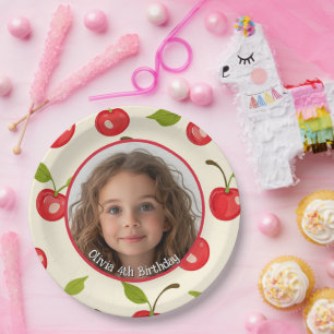 Assiettes En Carton Cherry Photo personnalisée et nom Plaque en papier
