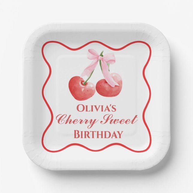 Assiettes En Carton Cherry Sweet anniversaire Pink Bow En vichy (Recto)