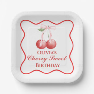 Assiettes En Carton Cherry Sweet anniversaire Pink Bow En vichy