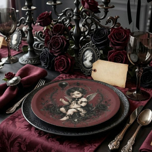 Assiettes En Carton Chérubin gothique Rose noire Romance sombre