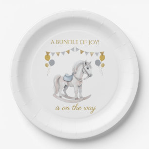 Assiettes En Carton Cheval à roche avec drapeaux à bottes