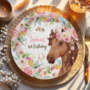 Assiettes En Carton Cheval Anniversaire Fille Cowgirl Rose Floral Part