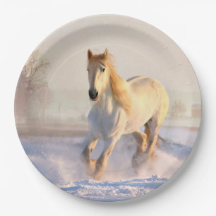 Assiettes En Carton Cheval Blanc, Neige Blanche