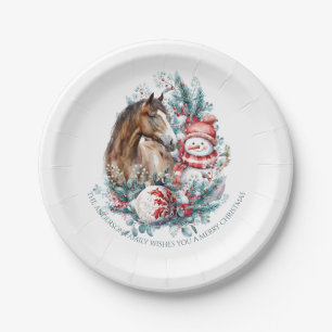 Assiettes En Carton Cheval bonhomme de neige aquarelle de Noël élégant