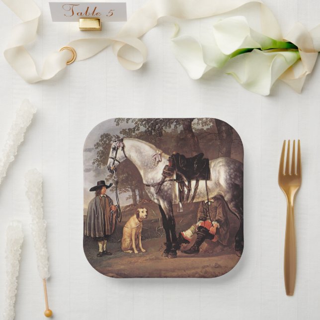 Assiettes En Carton Cheval dans un paysage Aelbert Cuyp (Mariage)