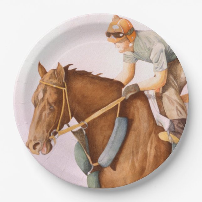 Assiettes En Carton Cheval de course et Jockey (Devant)