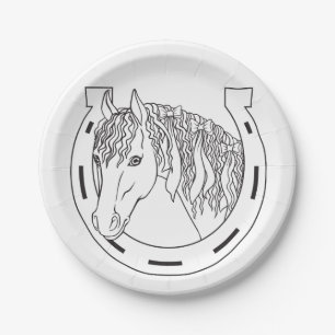 Assiettes En Carton Cheval de la fête du mariage noir blanc de l'Oues