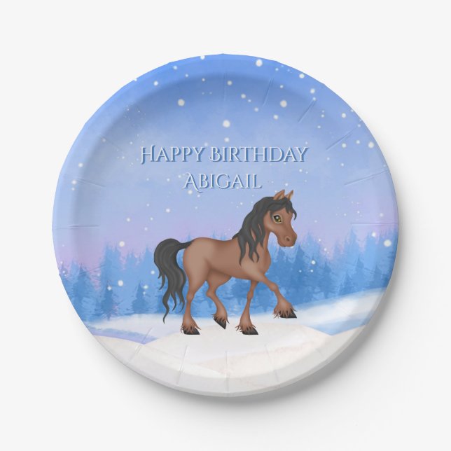 Assiettes En Carton Cheval d'hiver personnalisé et anniversaire de nei (Devant)
