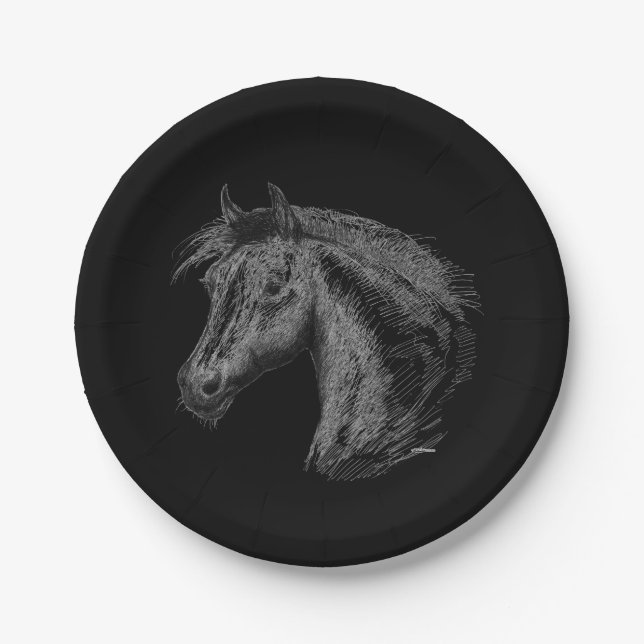Assiettes En Carton Cheval : Noir (Devant)