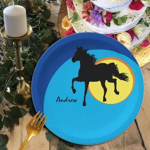 Assiettes En Carton Cheval Noir Courir & Amour Chevaux / nom Papier Pl