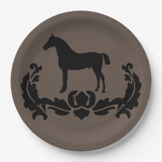 Assiettes En Carton Cheval noir et blanc Damas