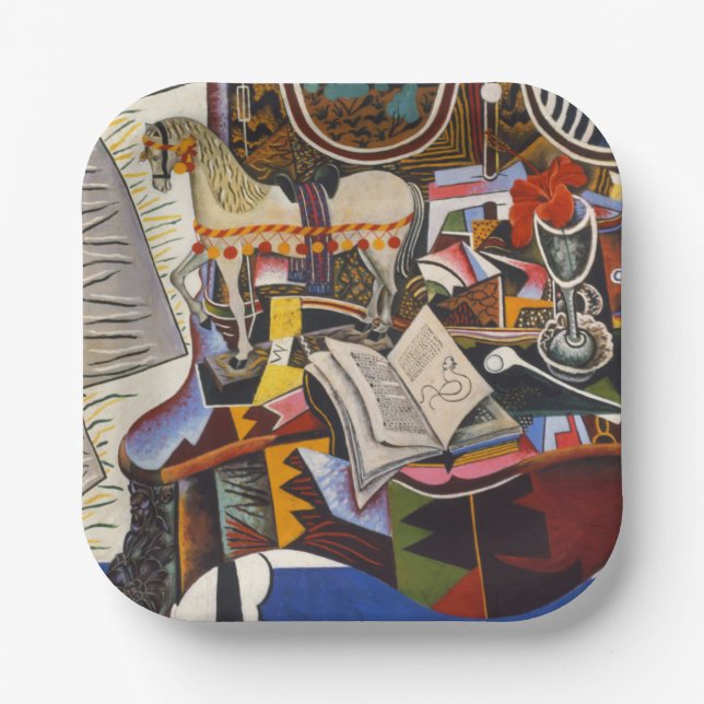 Assiettes En Carton Cheval Pipe Fleur rouge par Joan Miro (Recto)