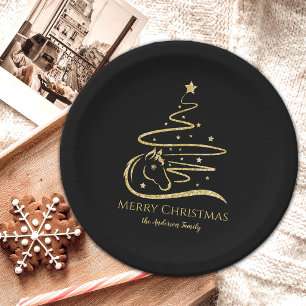 Assiettes En Carton Cheval sapin de Noël parties scintillant d'or éque