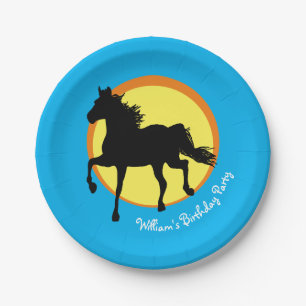 Assiettes En Carton Cheval sauvage courant au coucher du soleil (Plaqu