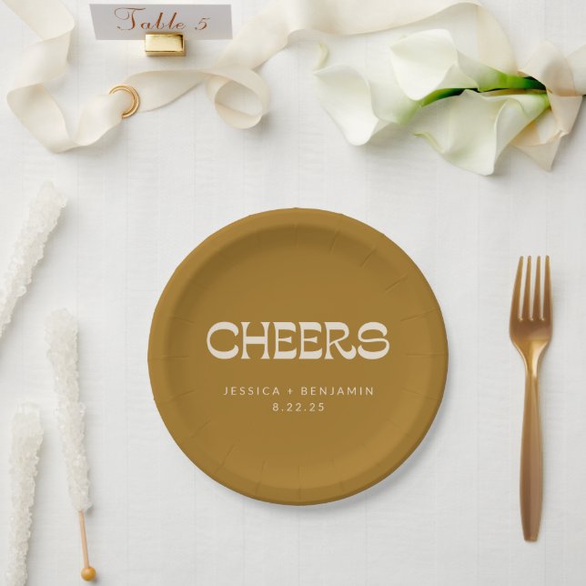 Assiettes En Carton Cheval Super Typographie Or Noms Mariage Personnal (Mariage)