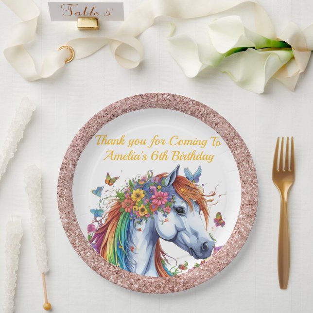 Assiettes En Carton Cheval Whimsical Rainbow Floral Equestriday (Mariage)