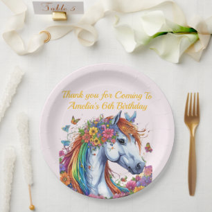 Assiettes En Carton Cheval Whimsical Rainbow Floral Equestriday