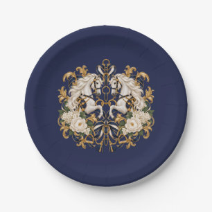 Assiettes En Carton Chevaux Blancs Équestres de Luxe
