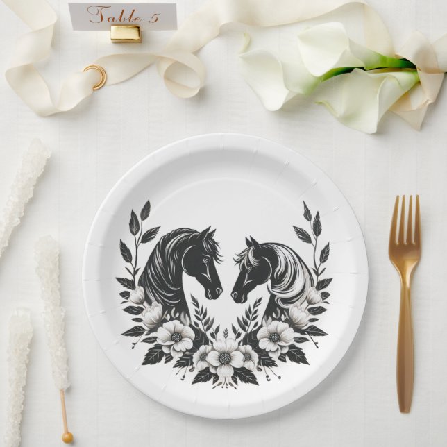 Assiettes En Carton Chevaux-mariages campagnards aux fleurs (Mariage)