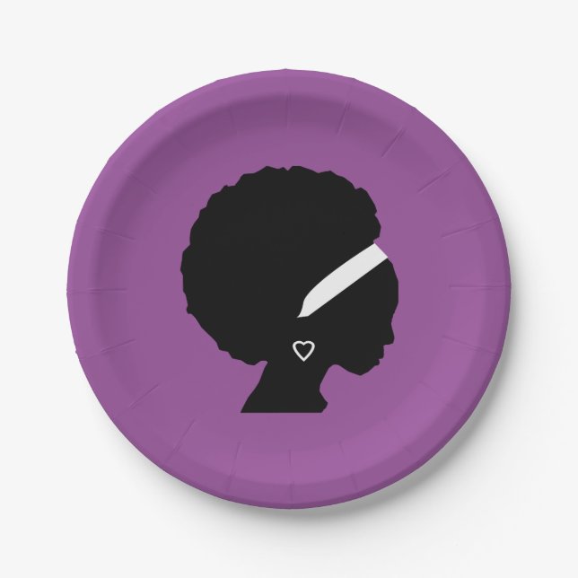 Assiettes En Carton Cheveux Afro violet (Devant)