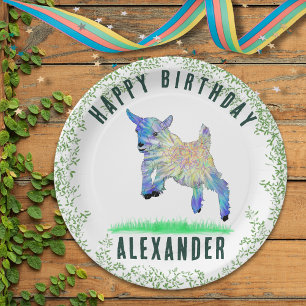 Assiettes En Carton Chèvre Mignonne Joyeux Anniversaire Nom Personnali