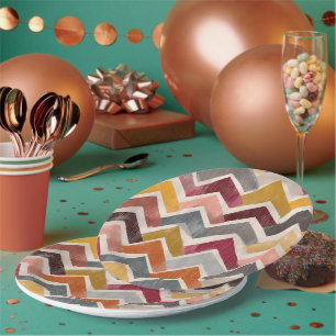 Assiettes En Carton Chevron Coloré