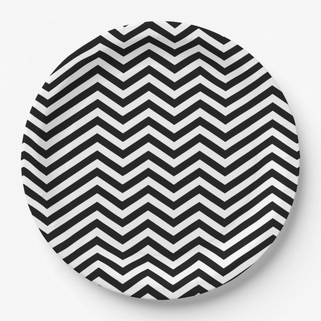 Assiettes En Carton chevron noir et blanc (Devant)