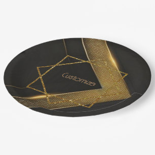 Assiettes En Carton Chevron Noir Et Or