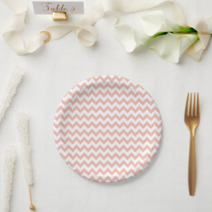Assiettes En Carton Chevron Zig Zag Motif Rose de sable blanc Scandi