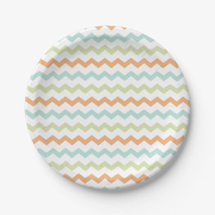 Assiettes En Carton Chevron Zig Zag Turquoise Blue Green Orange 