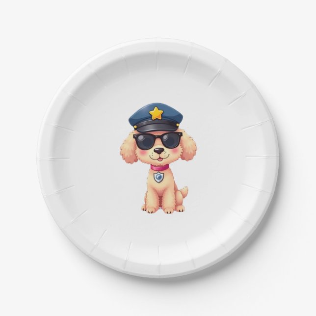 Assiettes En Carton Chibi Anime Police Poodle Chien (Devant)