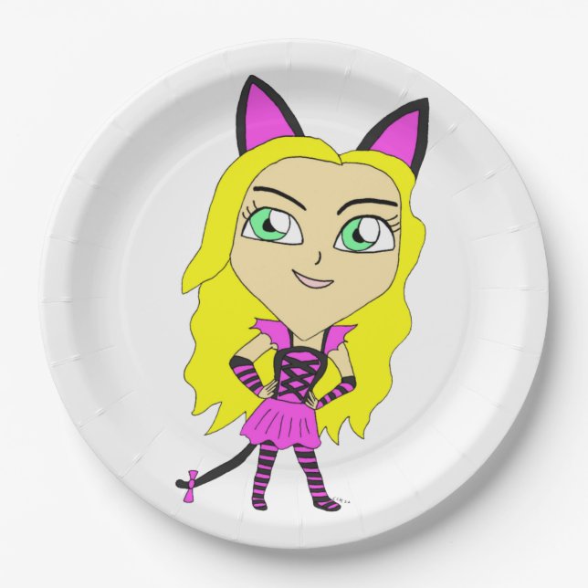 Assiettes En Carton chibi catgirl (Devant)
