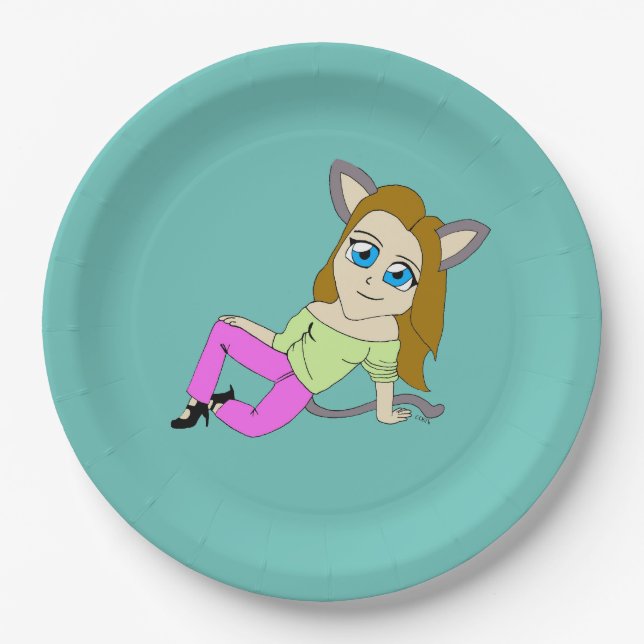 Assiettes En Carton chibi catgirl (Devant)