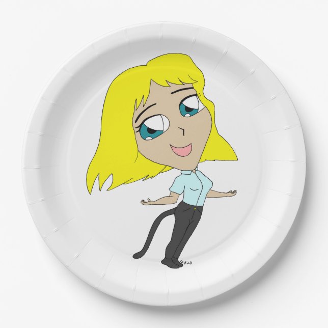 Assiettes En Carton chibi fille avec une queue (Devant)