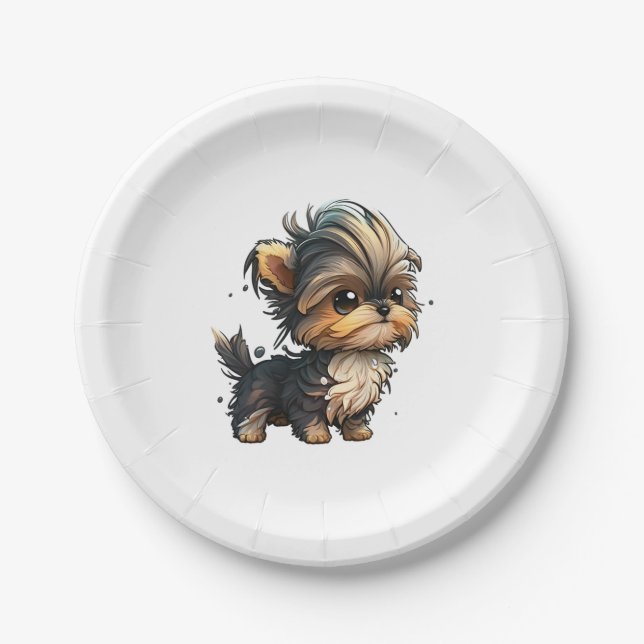 Assiettes En Carton Chibi Yorkshire Terrier (Devant)