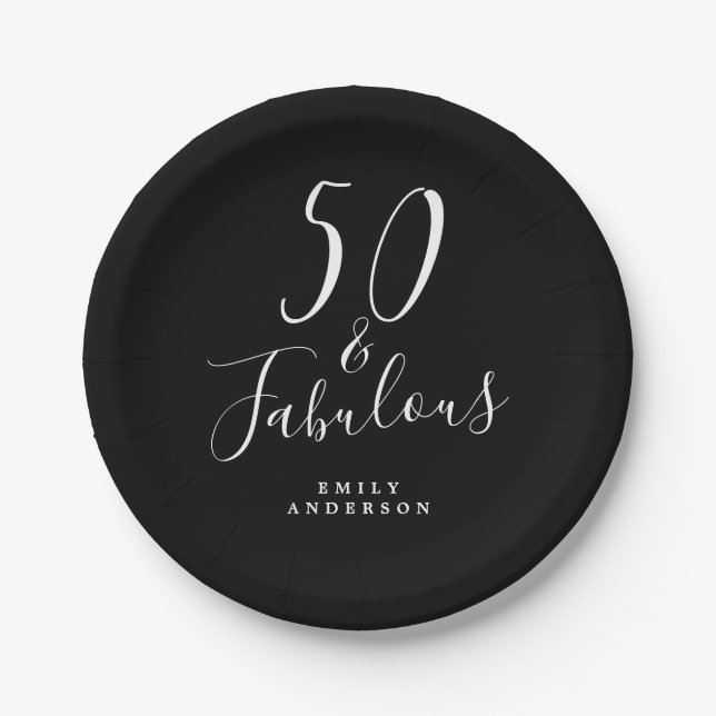 Assiettes En Carton Chic 50 Fabulous Black White 50e anniversaire (Devant)
