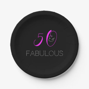 Assiettes En Carton Chic 50e Anniversaire Fushia Noir Fête