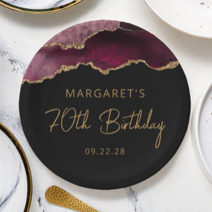 Assiettes En Carton Chic Agate Geode Bourgogne Gold 70e fête d'anniver