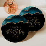 Assiettes En Carton Chic Agate Geode Gold Turquoise 40e fête d'anniver<br><div class="desc">Ces plaques élégantes et glamour de 40e anniversaire de fête ont une aquarelle d'une géode d'agate dans les tons turquoises avec des reflets de parties scintillant en faux or. Les mots "40e anniversaire" apparaissent dans la parties scintillant en faux or dans une police décorative moderne d'écriture manuscrite. Customisez-le avec le...</div>