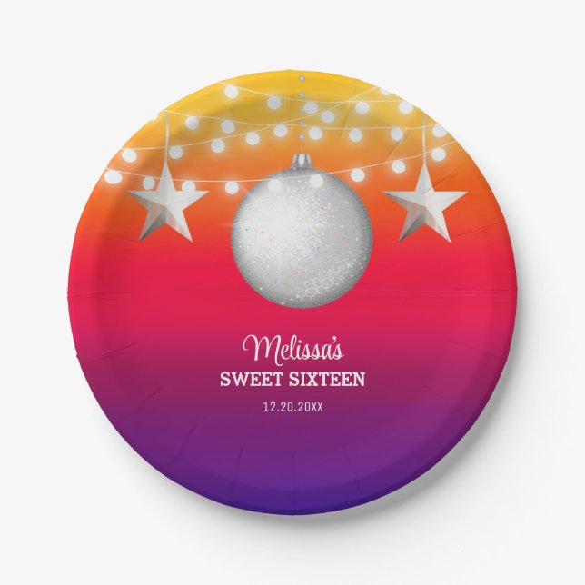 Assiettes En Carton Chic Argent Star Chaîne Lumière Gradient Anniversa (Devant)