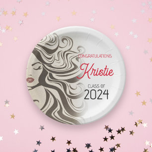 Assiettes En Carton Chic Beige Hair Styliste Graduation Party Retro