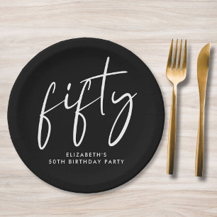 Assiettes En Carton Chic Black 50th Birthday Party
