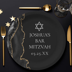 Assiettes En Carton Chic Black Gold Agate Bar Mitzvah Party