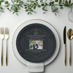 Assiettes En Carton Chic Black Gold Law School Photo Graduation Party