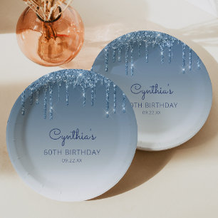 Assiettes En Carton Chic Blue Parties scintillant Drip 60e fête d'anni