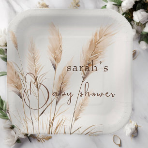 Assiettes En Carton Chic boho Pampas Baby shower d'herbe